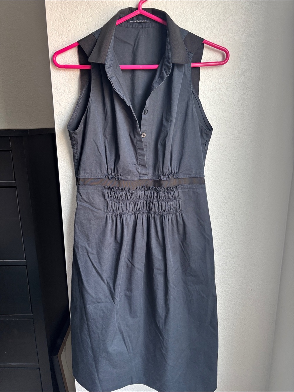 Elie Tahari Black Sleeveless Collared Shirtdress
